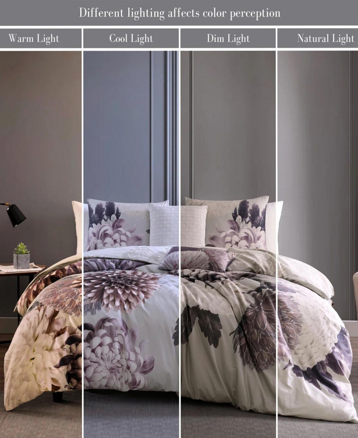 Bebejan BloomBedding 200 Thread Count 100% Cotton Sateen 5 Piece Reversible Comforter Set - Purple