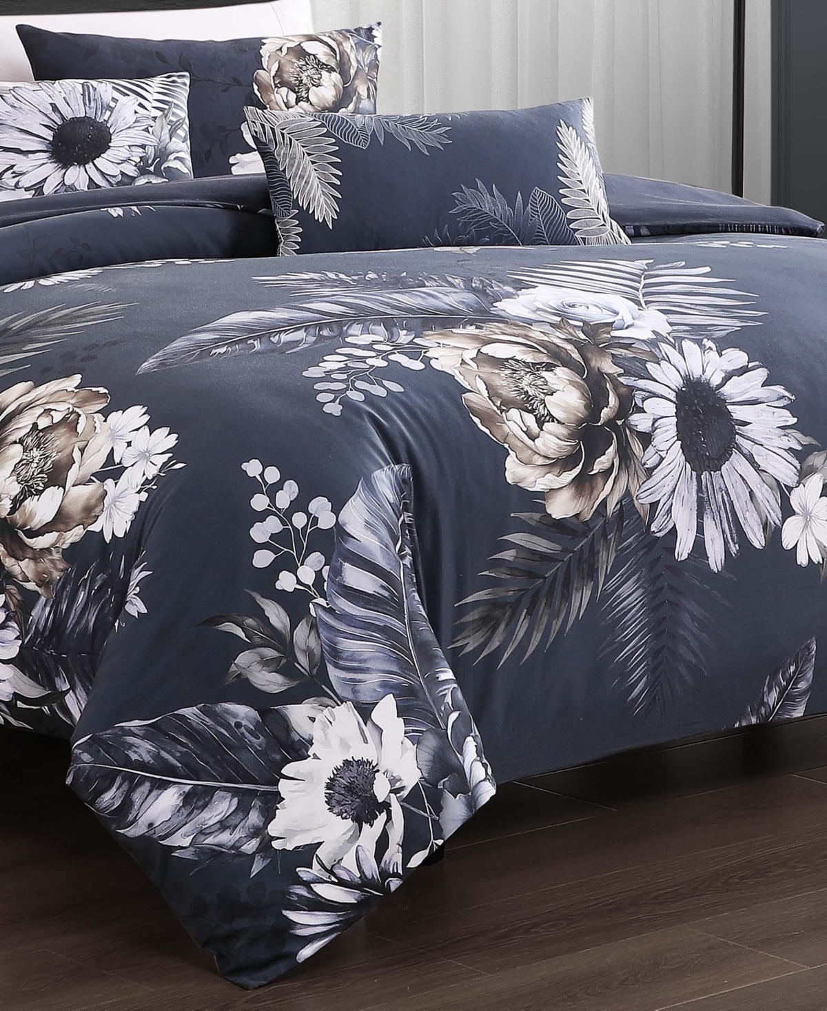 Bebejan Forget Me Not Bedding 100% Cotton Sateen 5 Piece Reversible King Comforter Set