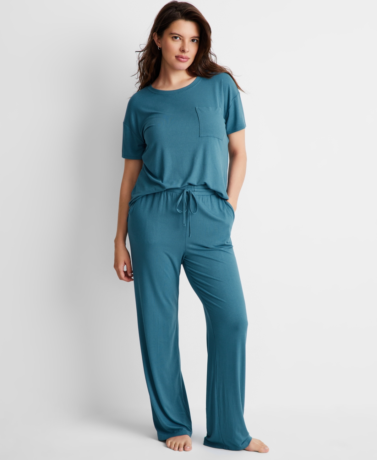 State of Day Women's 2-Pc. Ribbed Short-Sleeve Pajamas Set, Created for Macy's