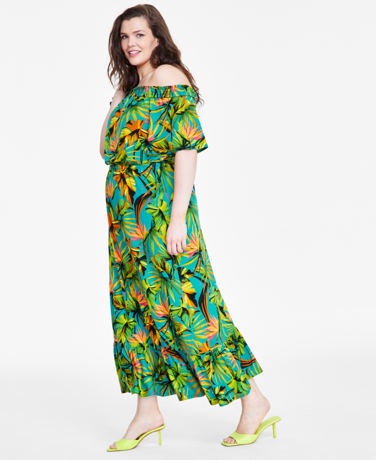 Shop Inc International Concepts Plus Size Off-the-shoulder Maxi Dress, Created For Macy's In Tropical Garden