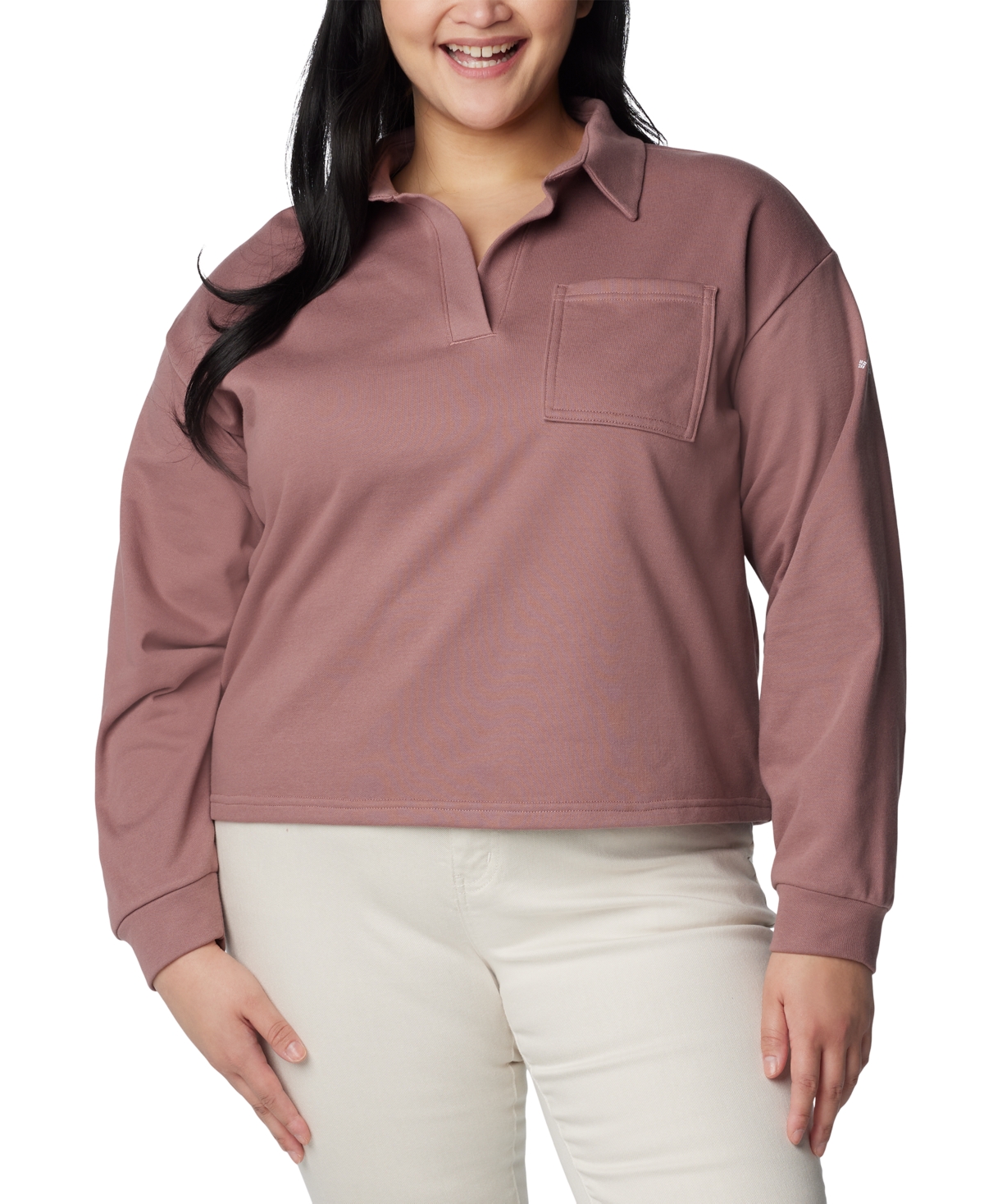 Shop Columbia Plus Size Trek Collared Long-sleeve Top, Created For Macy's In Fig