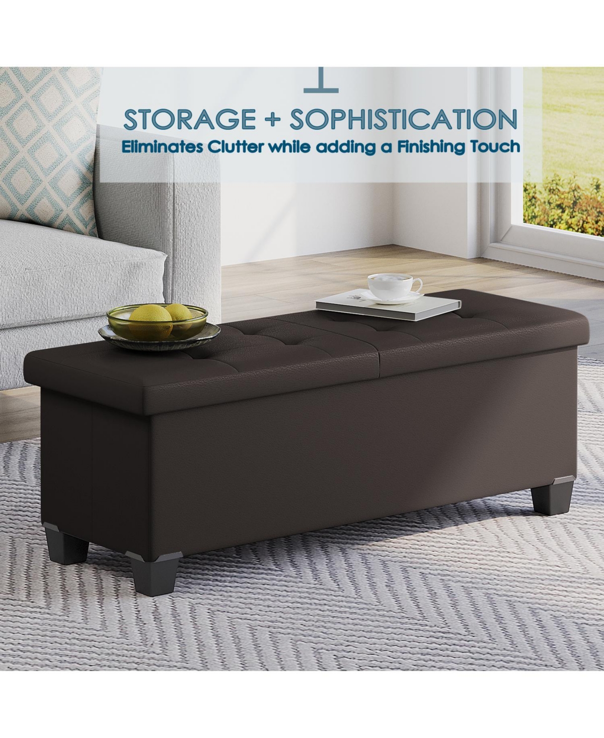 Nestl 43 Inch Ottoman Storage Bench with Storage Bins - Leatherette or Linen Finish