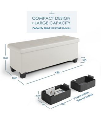 43 Inch Ottoman Storage Bench with Storage Bins - Leatherette or Linen Finish
