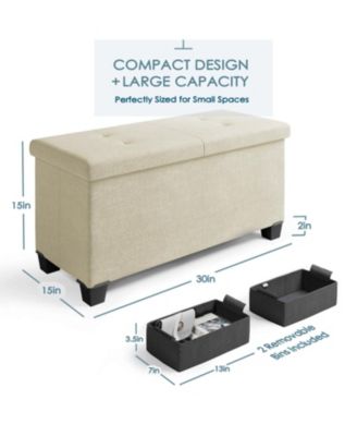 30 Inch Ottoman Storage Bench with Storage Bins - Leatherette or Fabric Finish