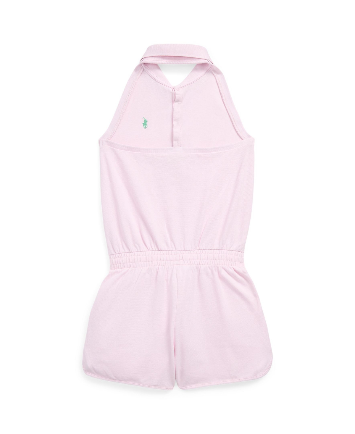 Shop Polo Ralph Lauren Big Girls Stretch Mesh Halter Polo Romper In Deco Pink With Light Green