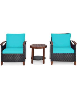 3-Piece Patio PE Wicker Bistro Set with Quick-Drying Cushions and Coffee Table for Outdoor Use