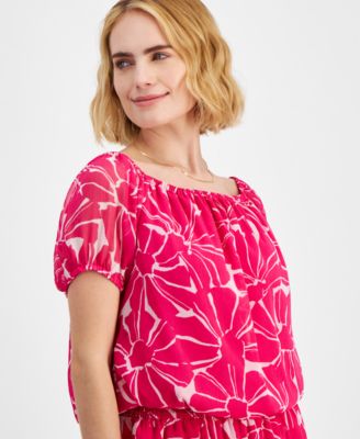 I.N.C. International Concepts - Petite Printed Puff-Sleeve Top