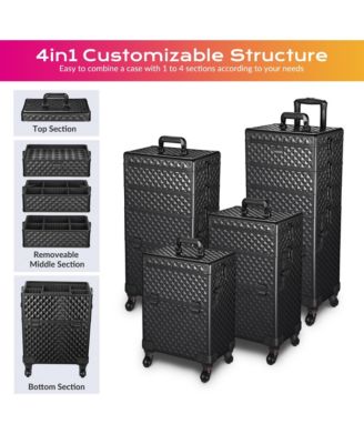 4in1 Rolling Makeup Case Cosmetic Train Case Organizer Storage Artist