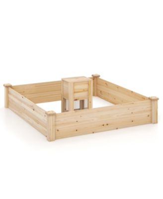 49" x 49" x 10" Raised Garden Bed with Compost Bin and Open-ended Bottom-Natural