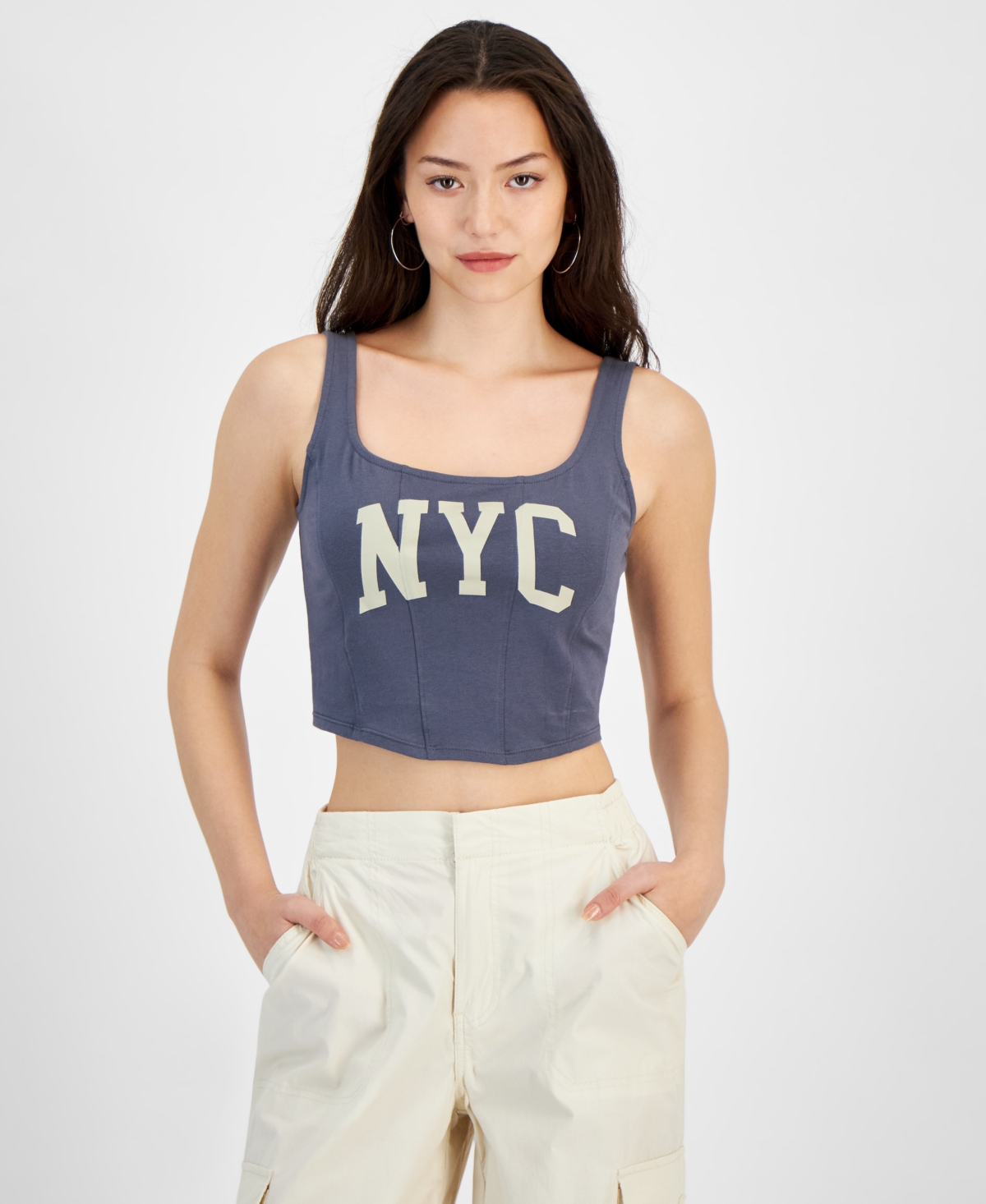Juniors' Cropped Nyc Graphic Top - Gray