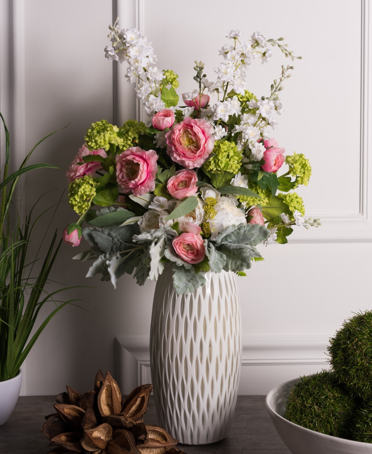 Vickerman 14'' Artificial White Peony Bouquet, Pack Of 2 In White