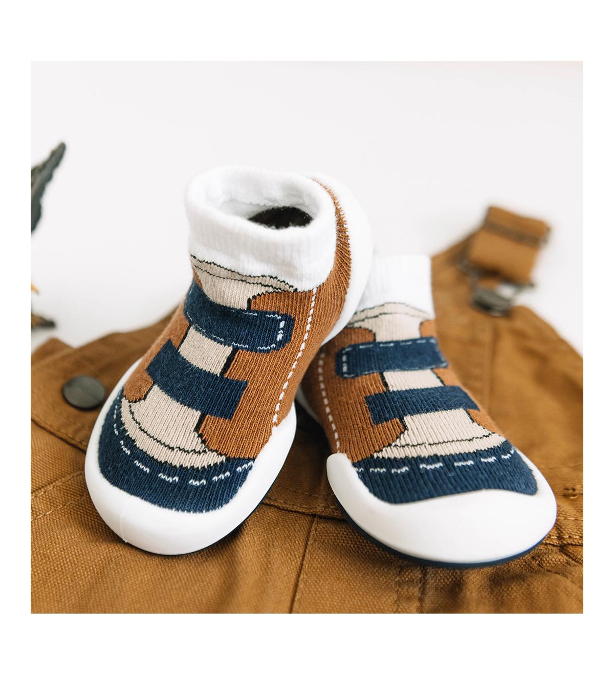 Komuello Infant Boys Breathable Washable Non-Slip Sock Shoes Walker -- Brown