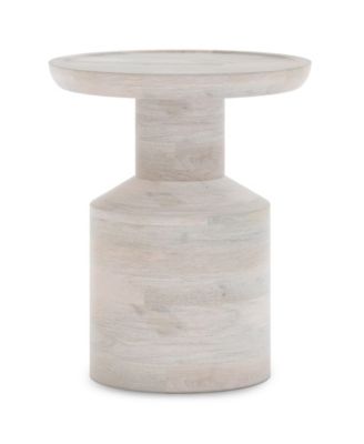 Haynes Solid Mango Wood Wooden Accent Table in White Wash