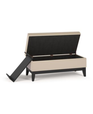 Oregon Storage Ottoman Bench with Tray in Satin Cream Pu Leather