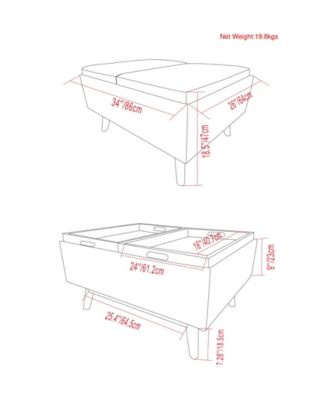 Owen Tray Top Small Coffee Table Storage Ottoman in Distressed Saddle Brown Pu Leather