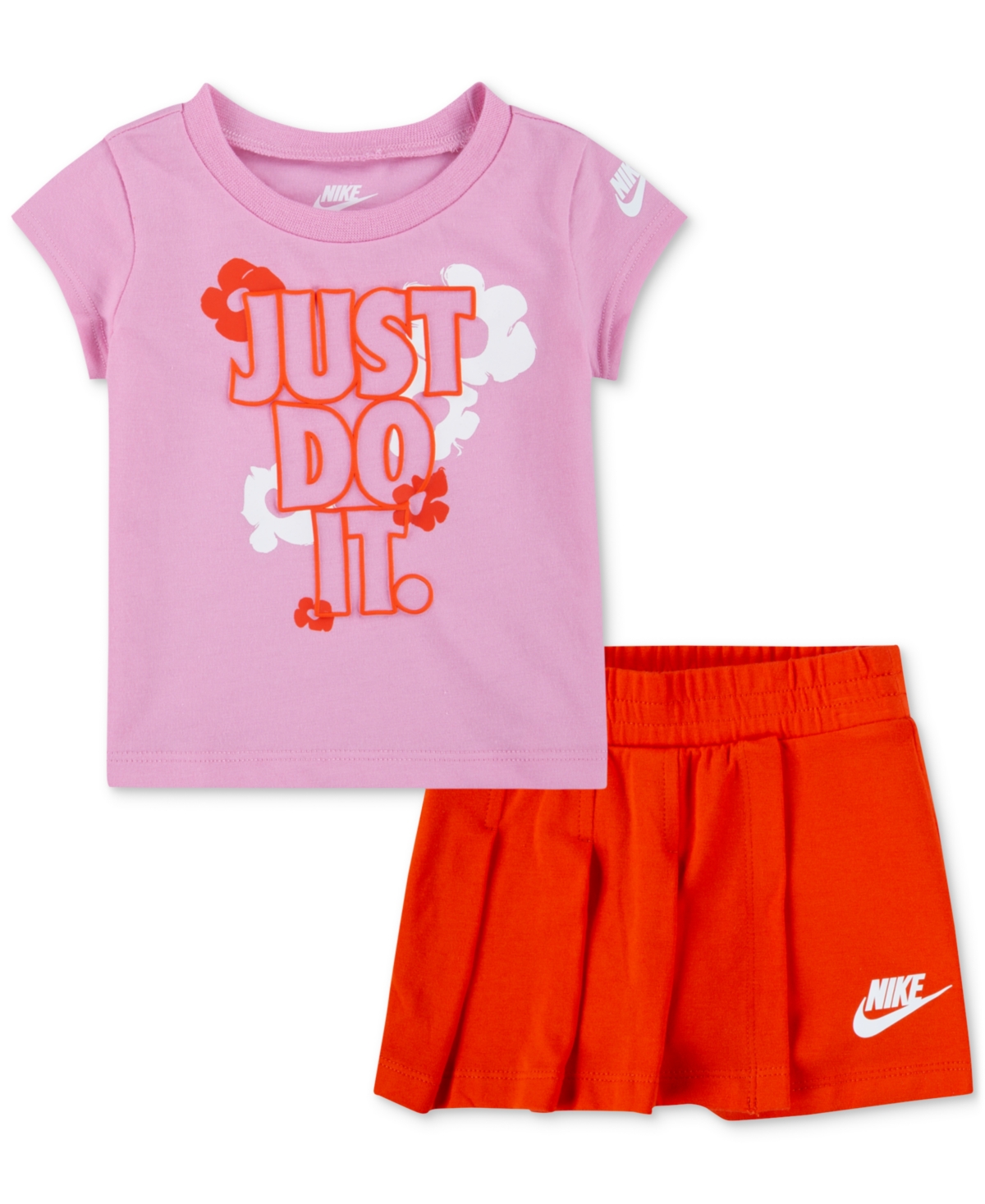 Shop Nike Baby Girls Logo T-shirt & Pleated Skort, 2 Piece Set In Ropicante