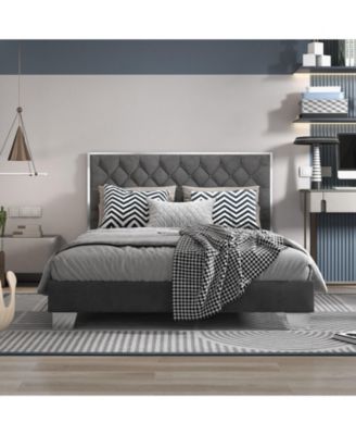 Upholstered Bed Frame with Velvet Headboard