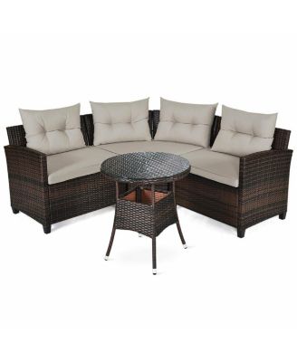 4-Piece Patio Rattan Furniture Set with Comfortable Cushions