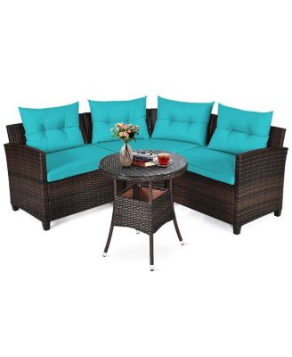 4-Piece Patio Rattan Furniture Set with Comfortable Cushions