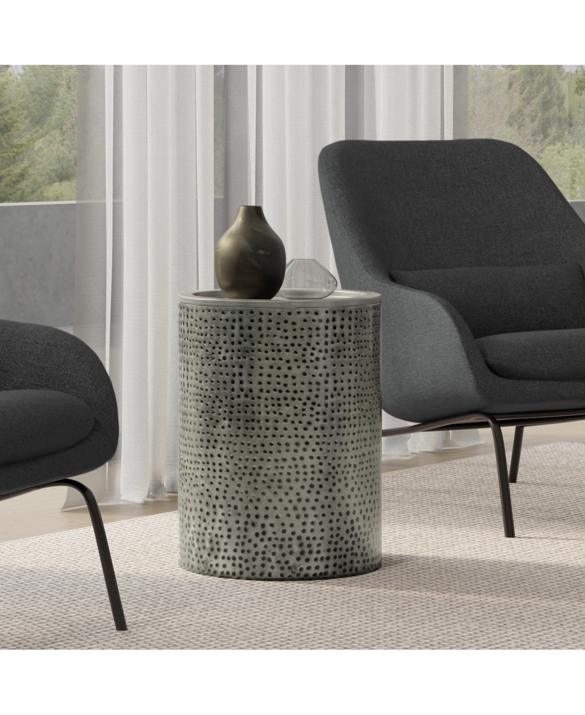 Simpli Home Corbin 16.1" Antique Silver Iron Wide Industrial Metal Side Table