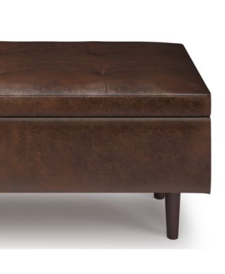 Shay Mid Century Rectangular Storage Ottoman in Distressed Chestnut Brown Pu Leather