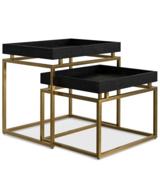 Macy Solid Mango Wood 2 Pc Nesting Table in Black, Gold