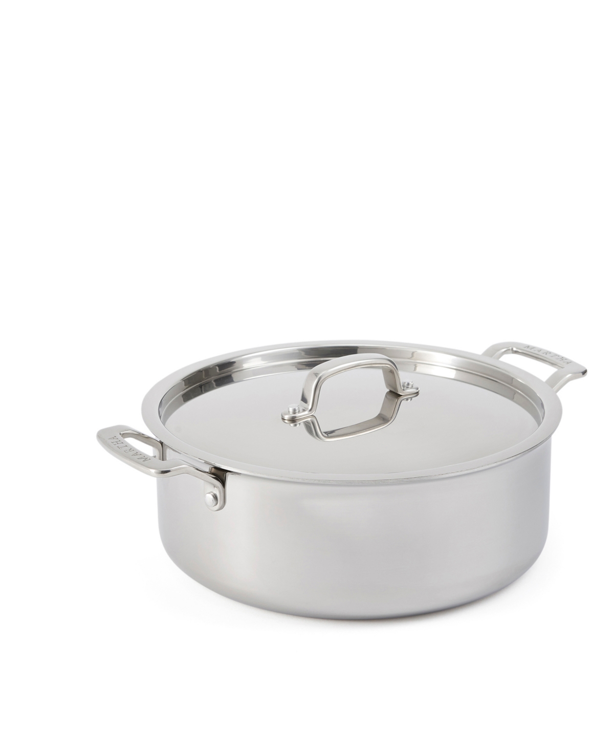 Martha Stewart Collection Martha By Martha Stewart Stainless Steel 6 Qt Shallow Stock Pot With Lid In Metallic