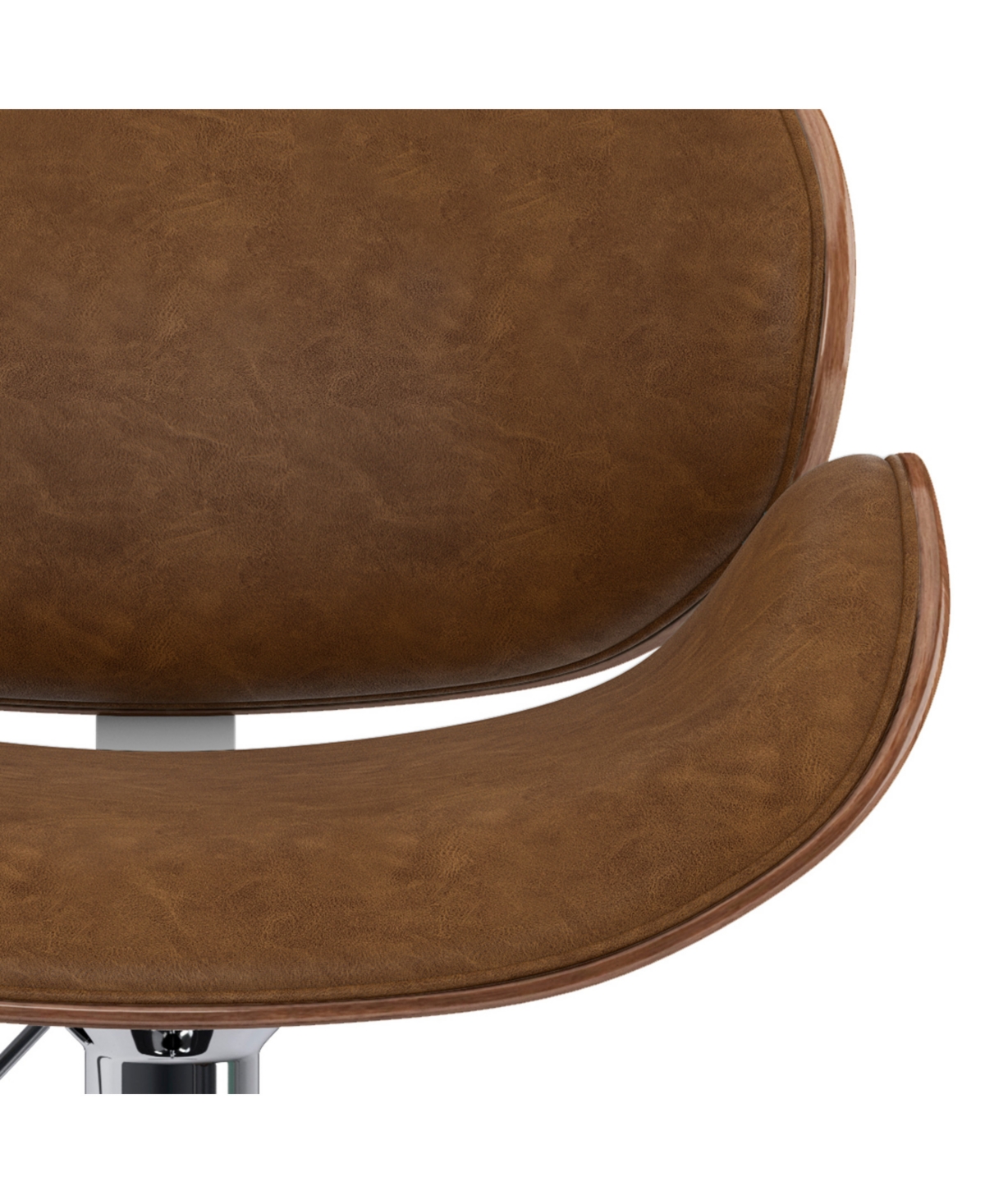 Simpli Home Marana Bentwood Adjustable Swivel Bar Stool In Deep Tan Pu Leather In Deep Tan