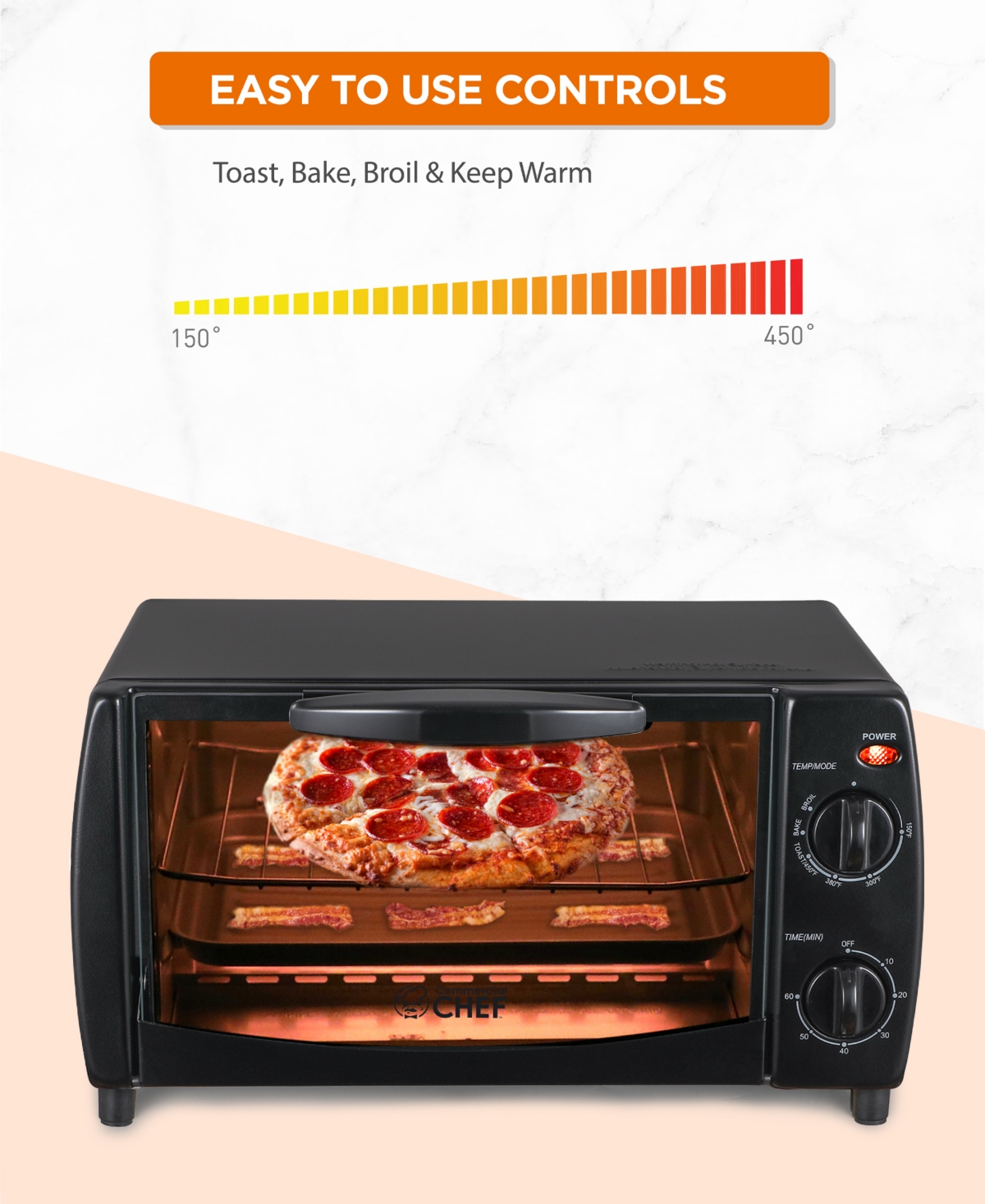 Shop Commercial Chef Toaster Oven, Pizza Oven With Toast, Bake, Broil, Keep Warm, 4 Slice Toaster With Top Bottom Heaters In Black