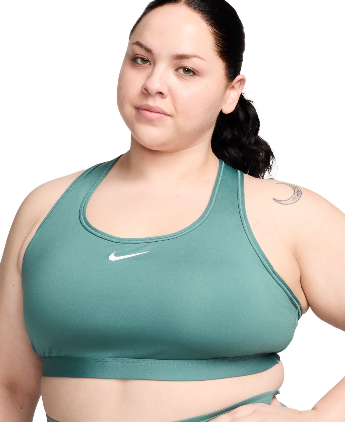 Shop Nike Plus Size Active Medium-support Padded Logo Sports Bra In Bicoastal,white