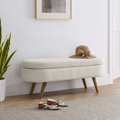  Ottoman Oval Storage Bench, Rubberwood Legs