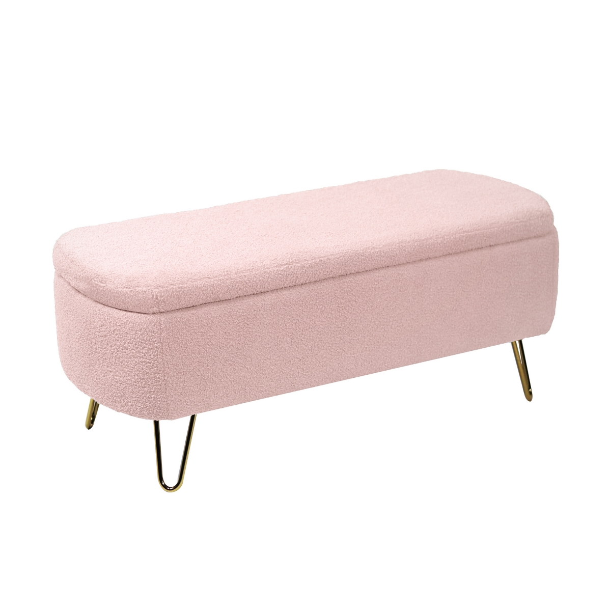 Simplie Fun Pink Storage Ottoman Bench For End Of Bed Gold Legs, Modern Faux Fur Entryway Bench