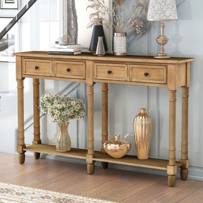 Simplie Fun Console Table Sofa Table Easy Assembly With Two Storage Drawers And Bottom Shelf