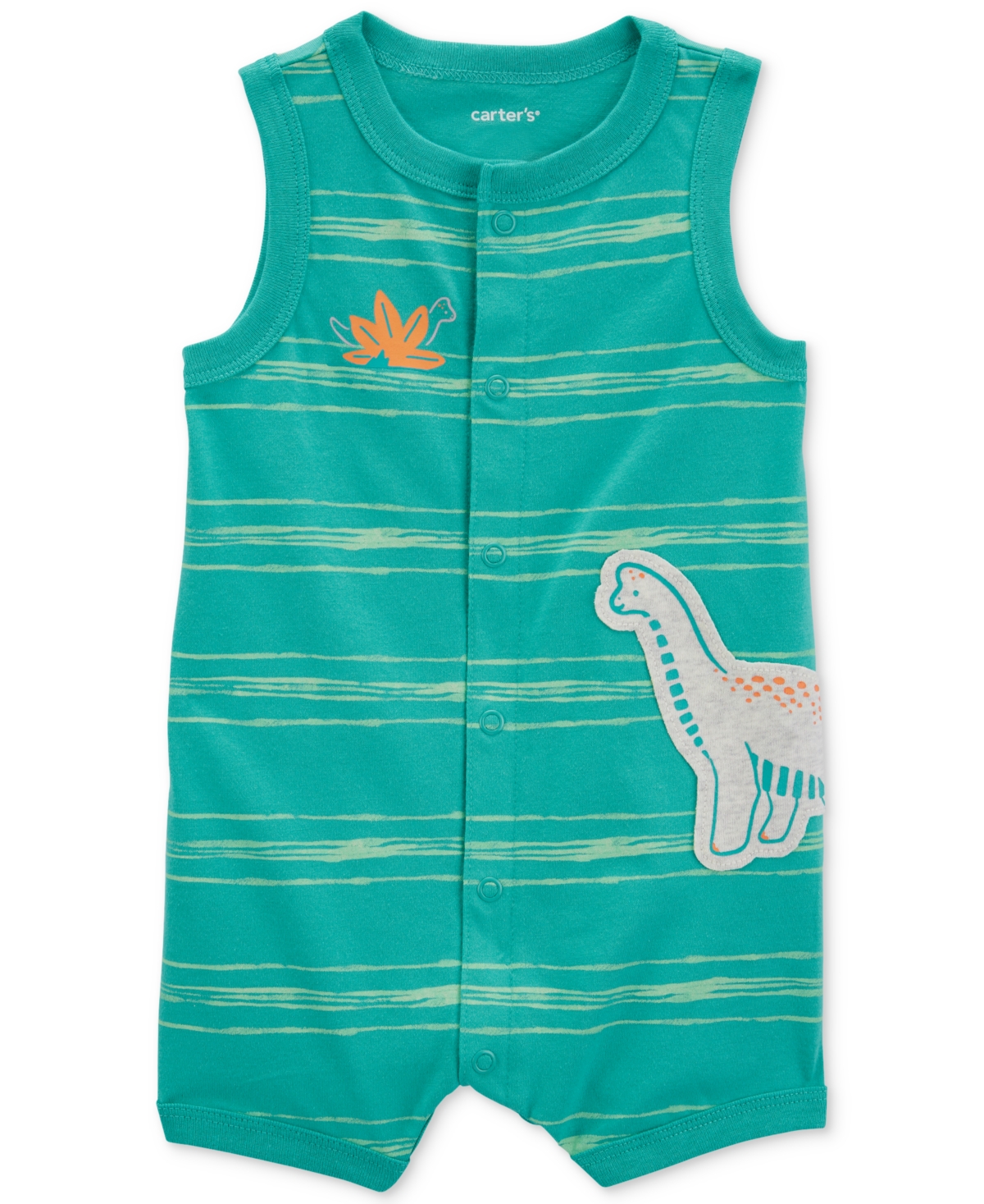 Shop Carter's Baby Boys Dinosaur Stripe Snap-up Cotton Romper In Teal