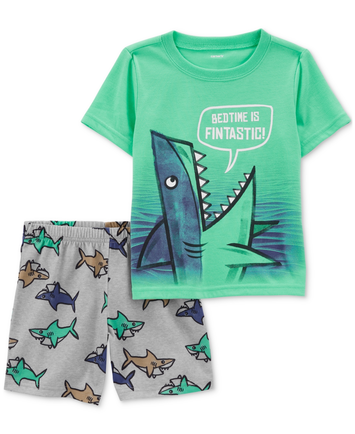 Shop Carter's Toddler Boys Shark Loose-fit Pajamas, 2 Piece Set In Green,grey