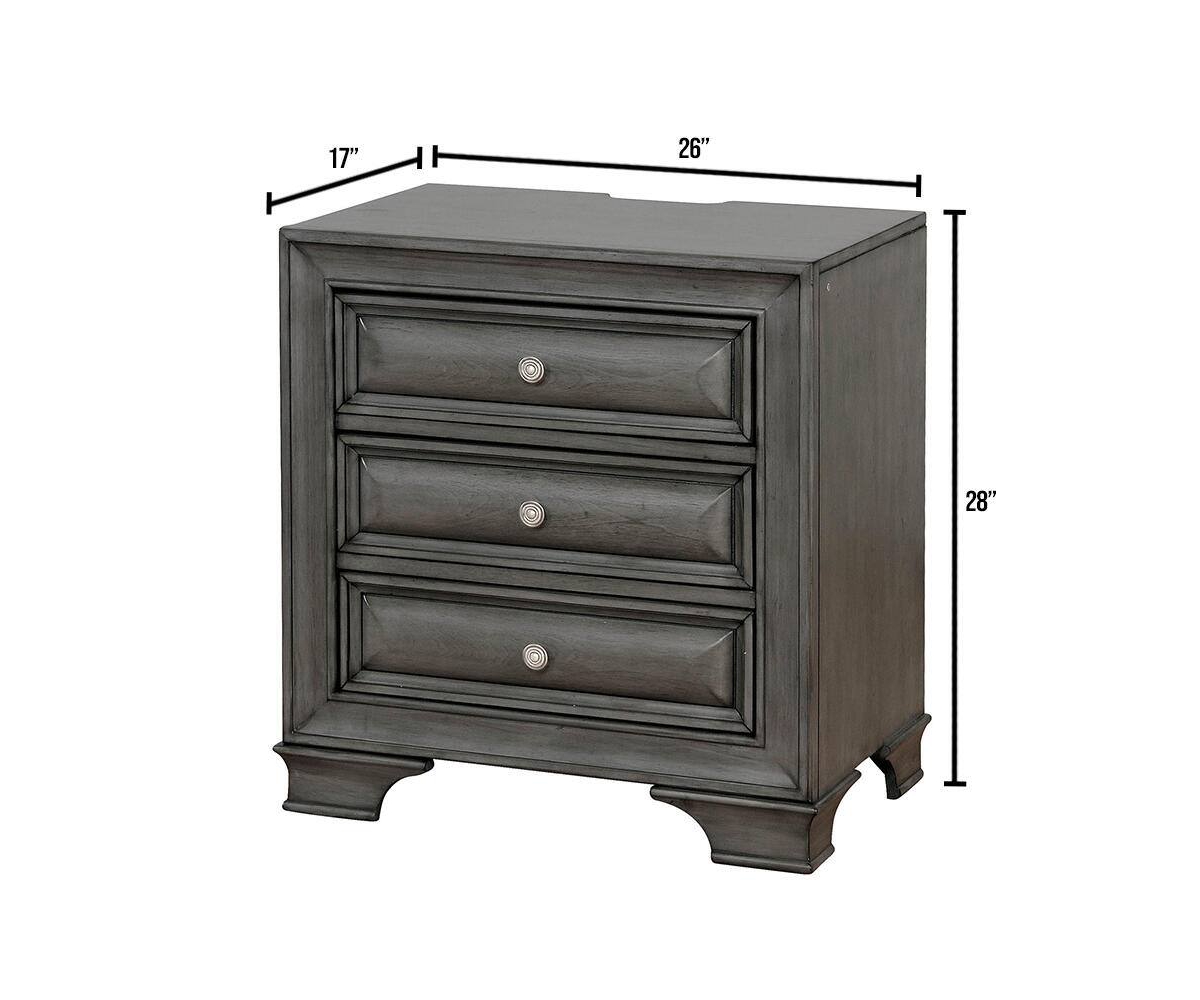 Streamdale Furniture Solid Wood 1 Piece Nightstand Nickel Round Knob Transitional Style 3-Drawers Nightstand