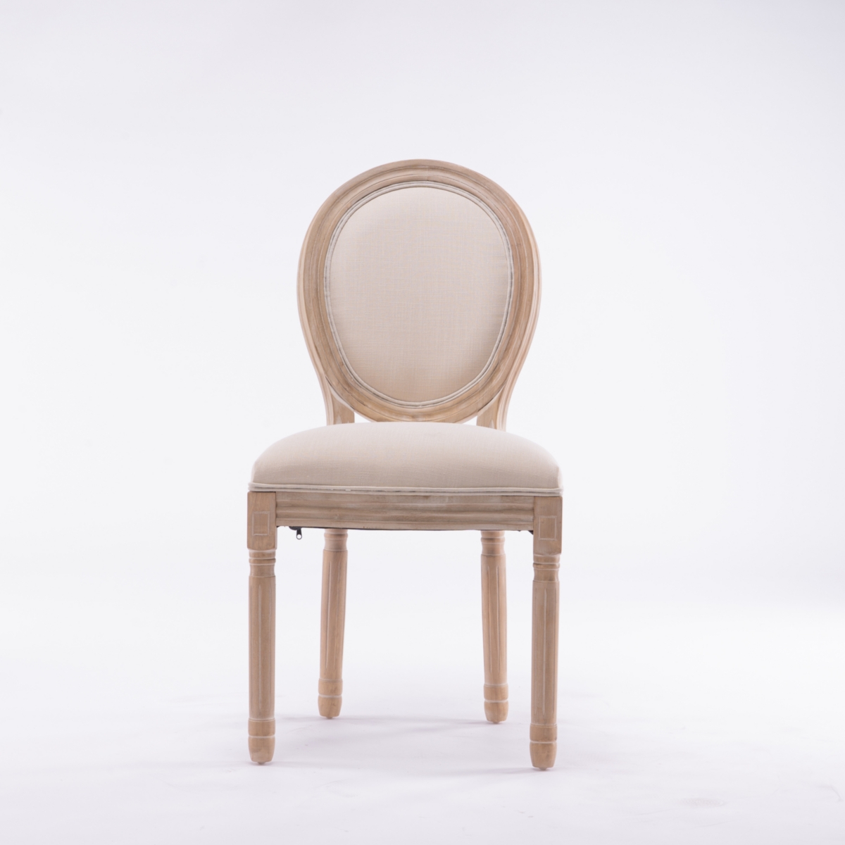 Streamdale Furniture French Style Solid Wood Frame Antique Painting Linen Fabric Oval Back Dining Chair, Set Of 2, Cream