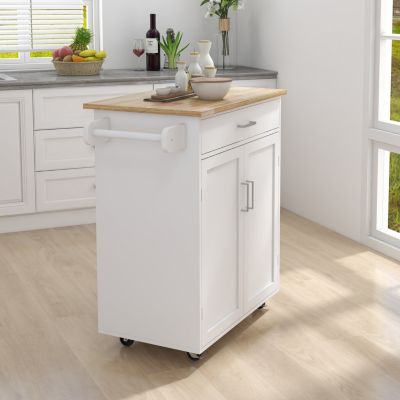 Streamdale Rolling Kitchen Cart with Towel Rack and Wood Top