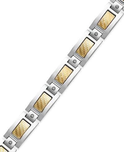 Men's Inlay Diamond Bracelet in Stainless Steel and 18k Gold (1/5 ct. t.w.)