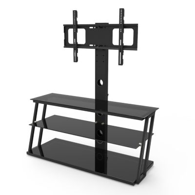 Glass TV Stand with Angle and Height Adjustment