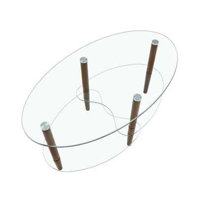 Streamdale Modern Oval Glass Coffee Table with Oak Wood Legs