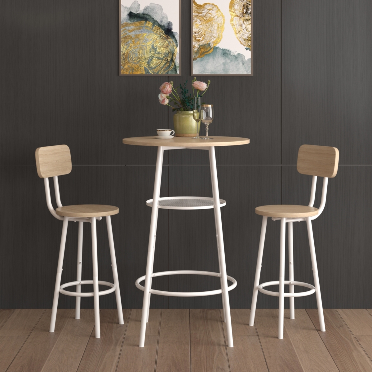 Streamdale Furniture Bar Table, Equipped With 2 Bar Stools, With Backrest And Partition