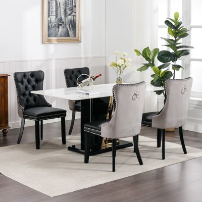 Contemporary Tufted Dining Chairs Set, Black+Gray
