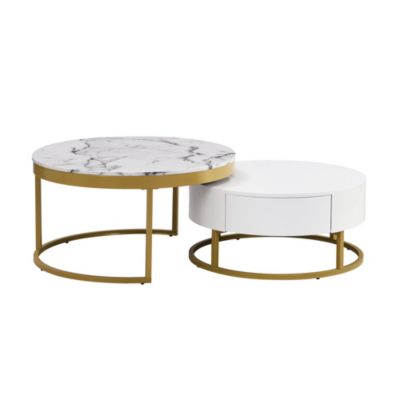 1Pc Round MDF Nesting Storage Coffee Table Set