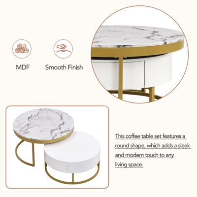 1Pc Round MDF Nesting Storage Coffee Table Set