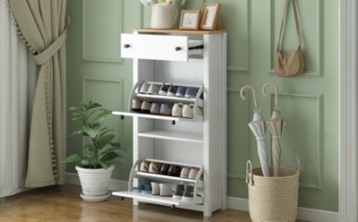 2-Drawer Entryway Shoe Organizer, Wood Grain Top