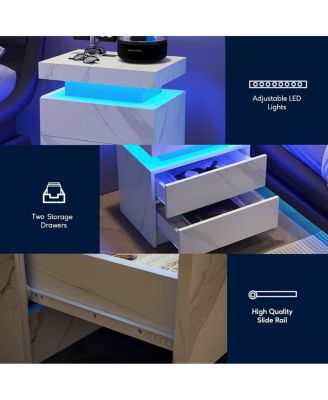  Modern LED Nightstand w/ Drawers