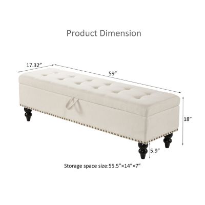 59" Bed Bench Ottoman with Storage Fabric