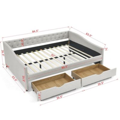 Queen Size Upholstered Daybed with Drawers