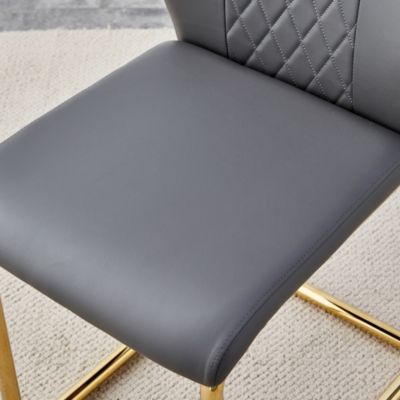  4 Gray+Pu Dining/Restaurant Chairs With Gold Legs